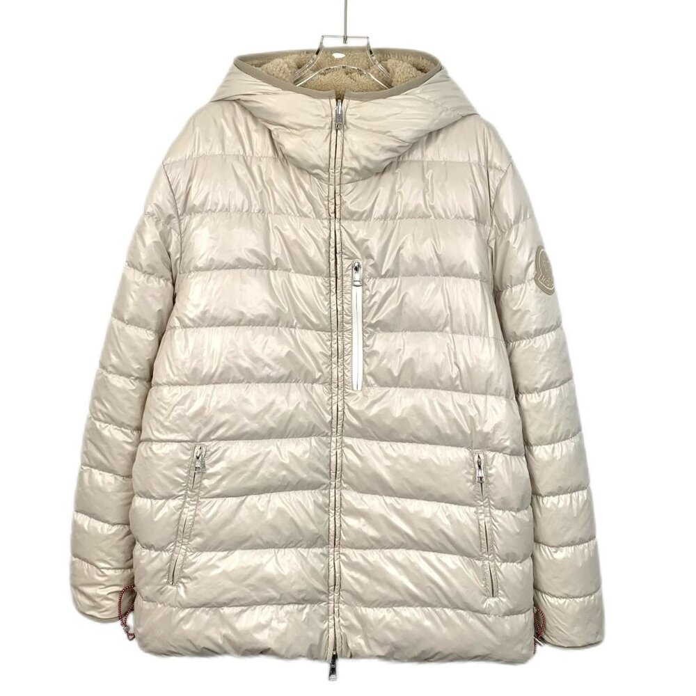 Moncler Beige Reversible Down Puffer Jacket With Shearling Side & Hood For Women